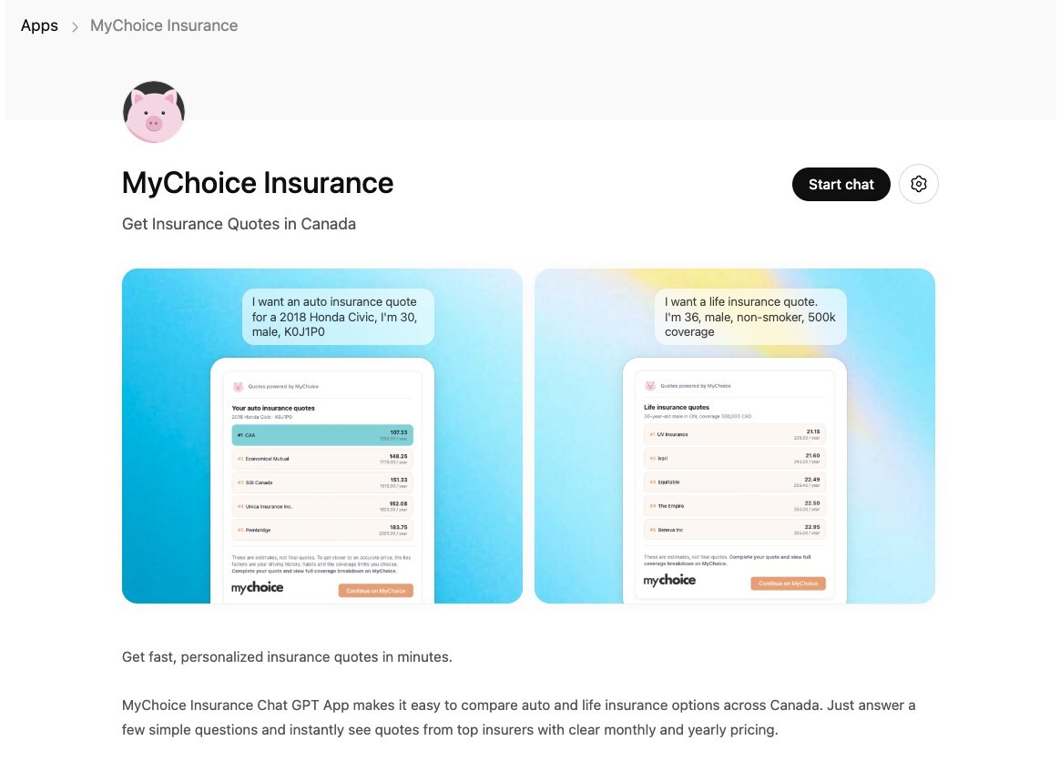 MyChoice launches Canada’s first auto and life insurance app on ChatGPT ...